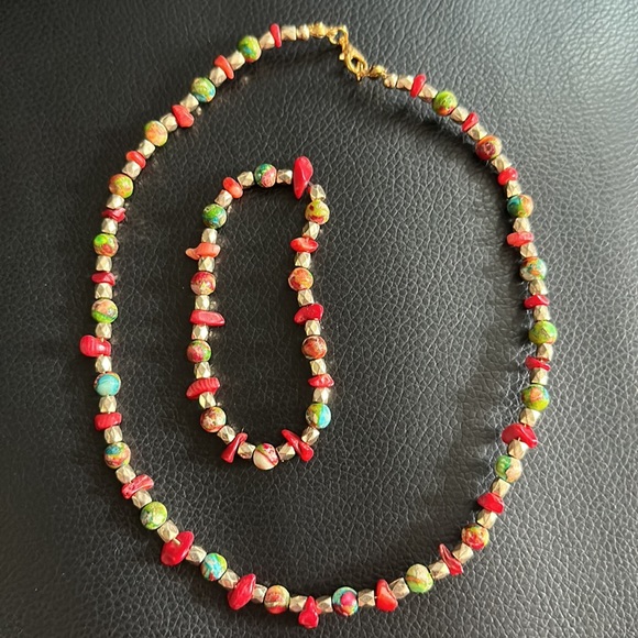 Handmade Imperial Jasper and Agate Necklace and Bracelet Set - Picture 2 of 5